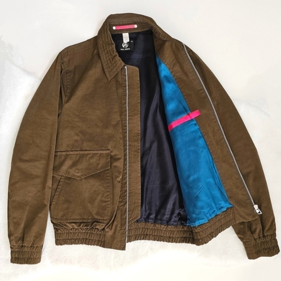 PS Paul Smith Khaki Cotton Classic Collar Zippered Cargo Bomber Jacket